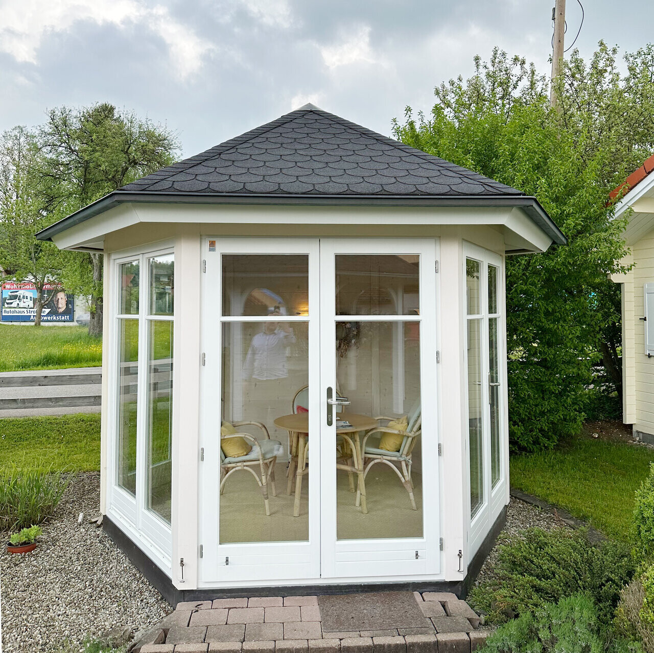 Pavillon Elegant Ø 350 cm – 6-eckiger Gartenpavillon mit Thermowand