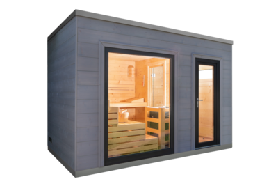 Saunabloox® Coba | Reflection – Design-Außensauna mit EOS-Technik &amp; Coba-Grau-Anstrich