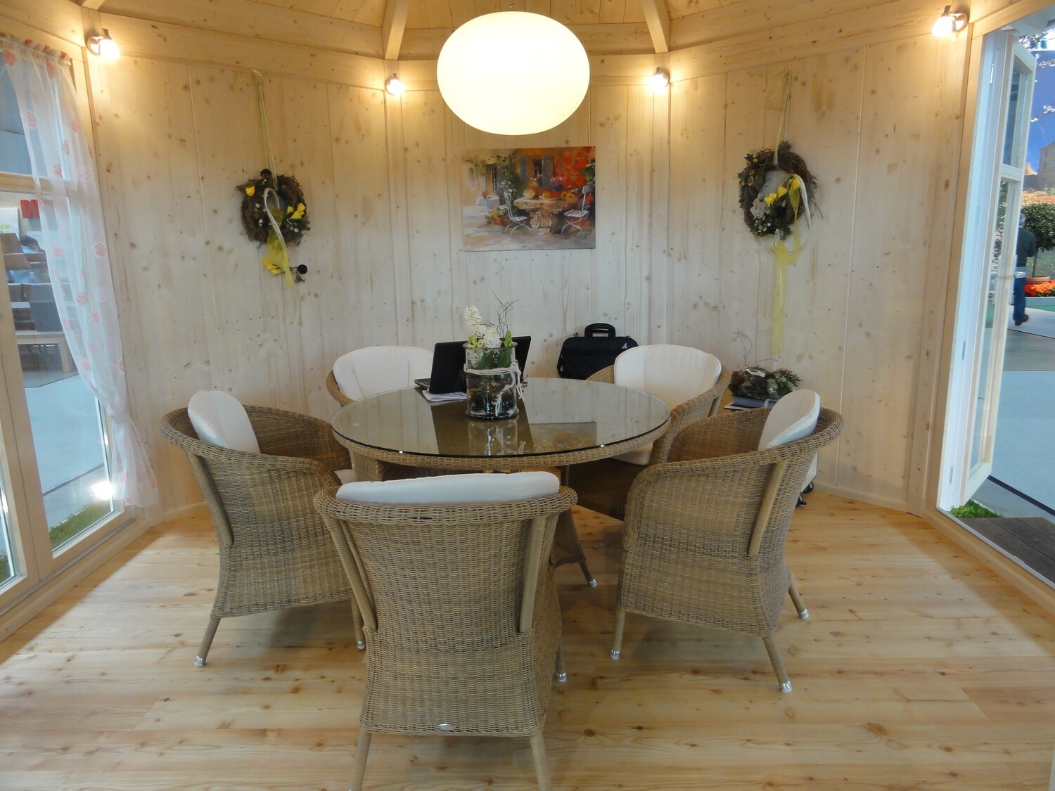 Gartenpavillon Ø 420 cm – 8-Eck Holzbaugartenzimmer mit Isolierung &amp; Lärchenboden