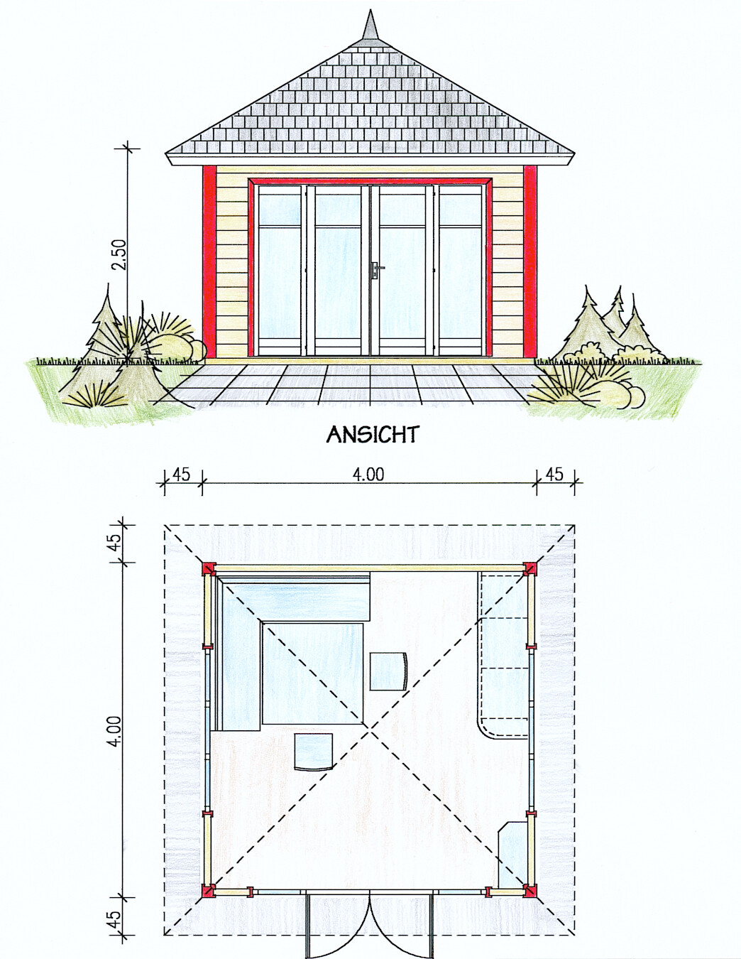 Messehaus „IHM / Garten München“ – Vorlaufhaus 400 × 400 cm mit Isolierung &amp; Glasfront