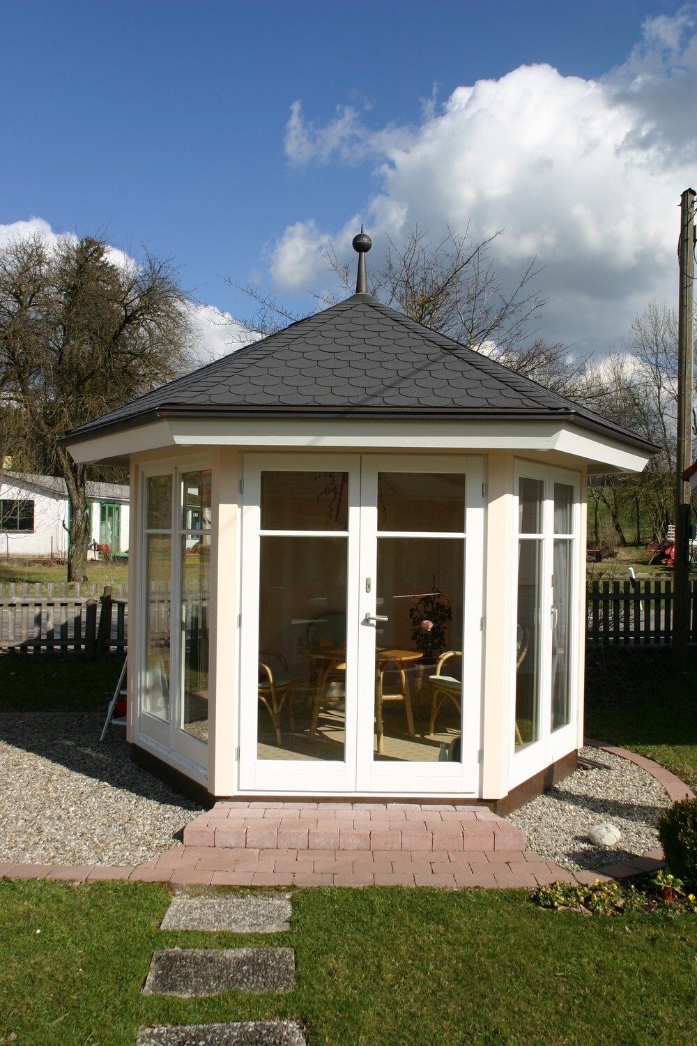 Pavillon Elegant Ø 350 cm – 6-eckiger Gartenpavillon mit Thermowand