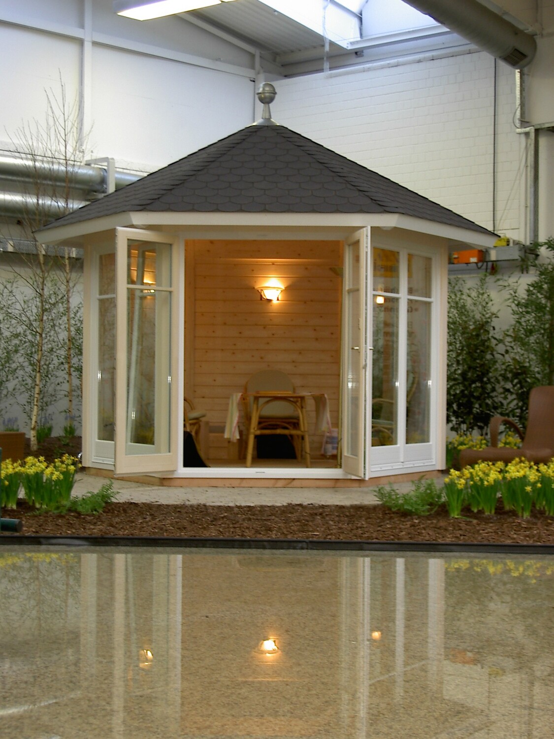 6-Eck Gartenpavillon Eleganz Ø 350 cm – Isolierter Messepavillon aus Holz