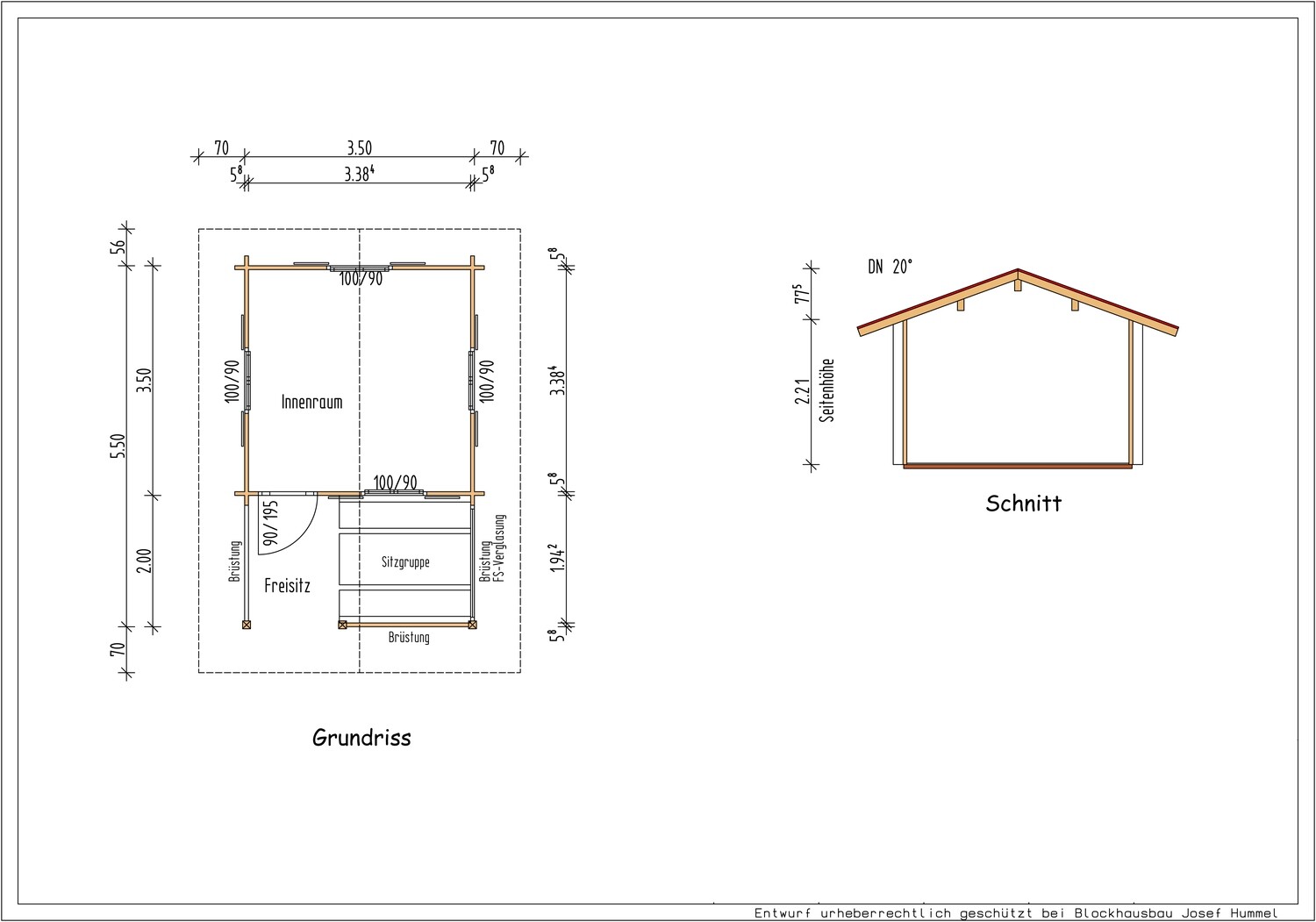 Gartenhaus „Ottobeuren“ mit Freisitz – Musterhaus 550 × 350 cm