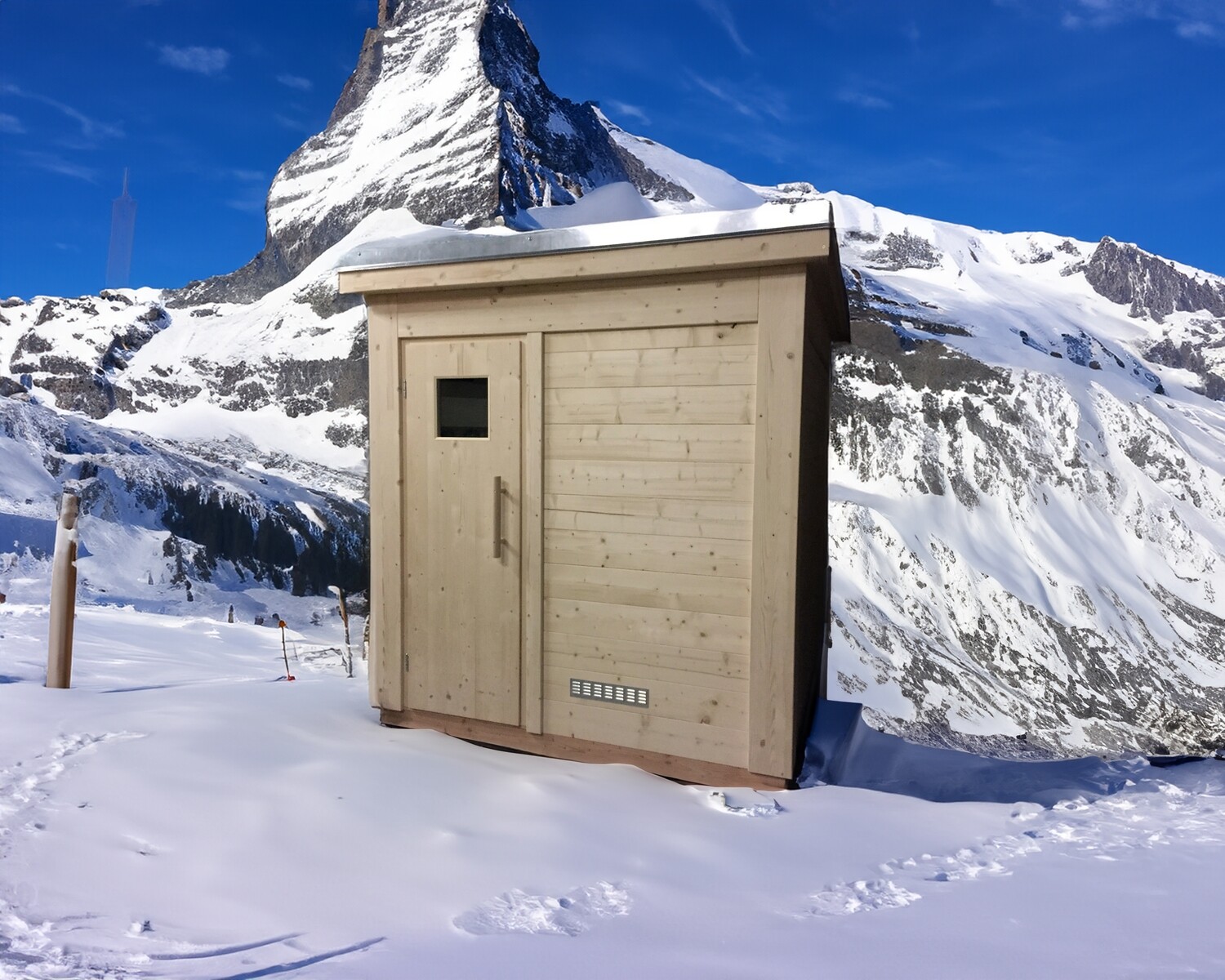 S’HÖRNLI – Massivholz-Gartensauna 220 × 250 cm inkl. EOS-Technik &amp; Montage