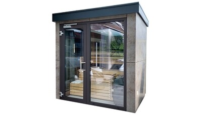 THE EDGE – Design-Saunahaus mit HPL-Fassade &amp; EOS-Technik (Pick &amp; Carry vormontiert)