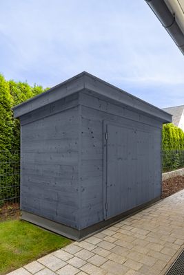 Hochwertiges Pooltechnikhaus graphit, komplett montiert