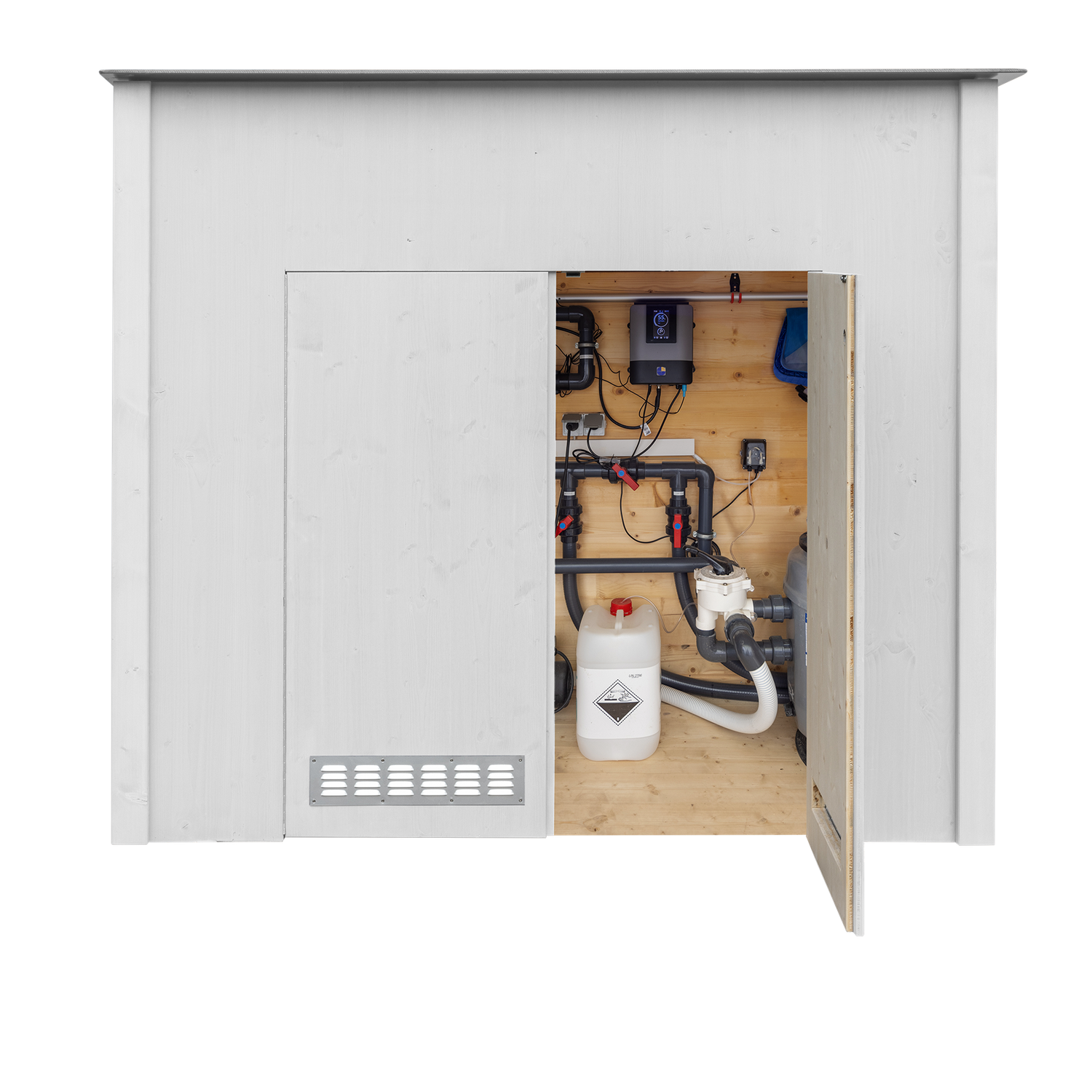 Exklusive Pooltechnikbox weiss, komplett montiert