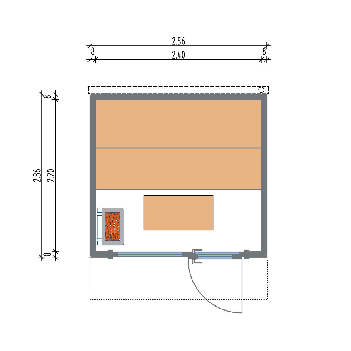 heirLOOM: 256x236 cm Gartensauna mit Flachdach, komplett montiert, Natur Saunahaus, Biosaunahaus, Kompaktsauna