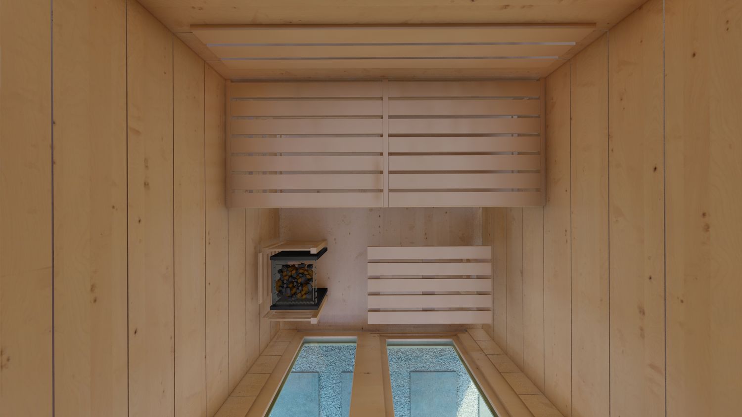 Heirloom Kompaktsauna 190×190 – vormontiertes Panoramasaunahaus für kleine Gärten