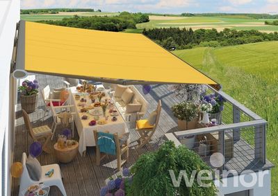 Weinor Semina Life Markise – 500 cm breit | Moderne Kassettenmarkise mit LED, Volant &amp; Motor
