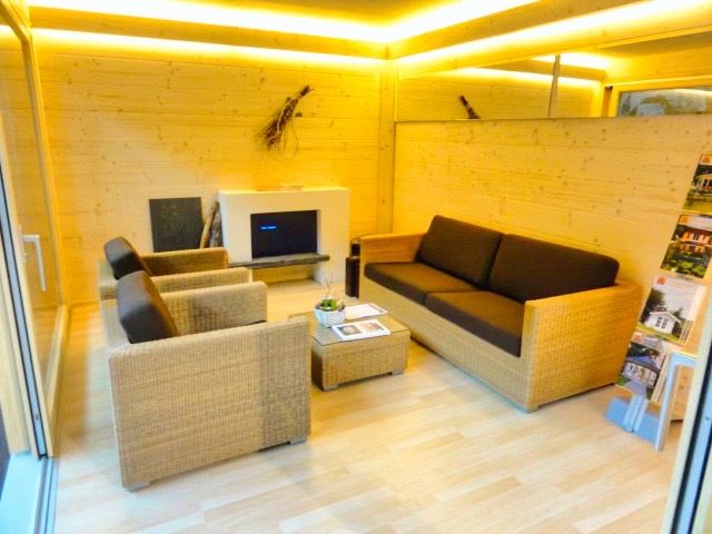 Vorlaufhaus Lounge L – Modernes Gartenhaus 450×340 cm mit Hebe-Schiebetüren