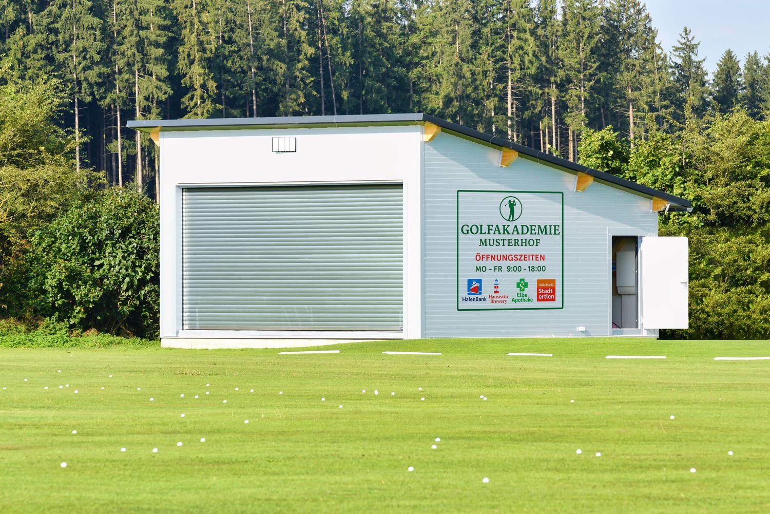 Golf-Abschlaghalle für TrackMan &amp; Foresight – freistehendes Gebäude mit isolierten Wandelementen