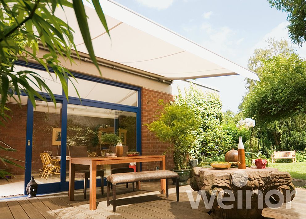 Weinor Topas Awning – 650 cm wide | High-quality &amp; affordable folding arm awning with optional protective roof