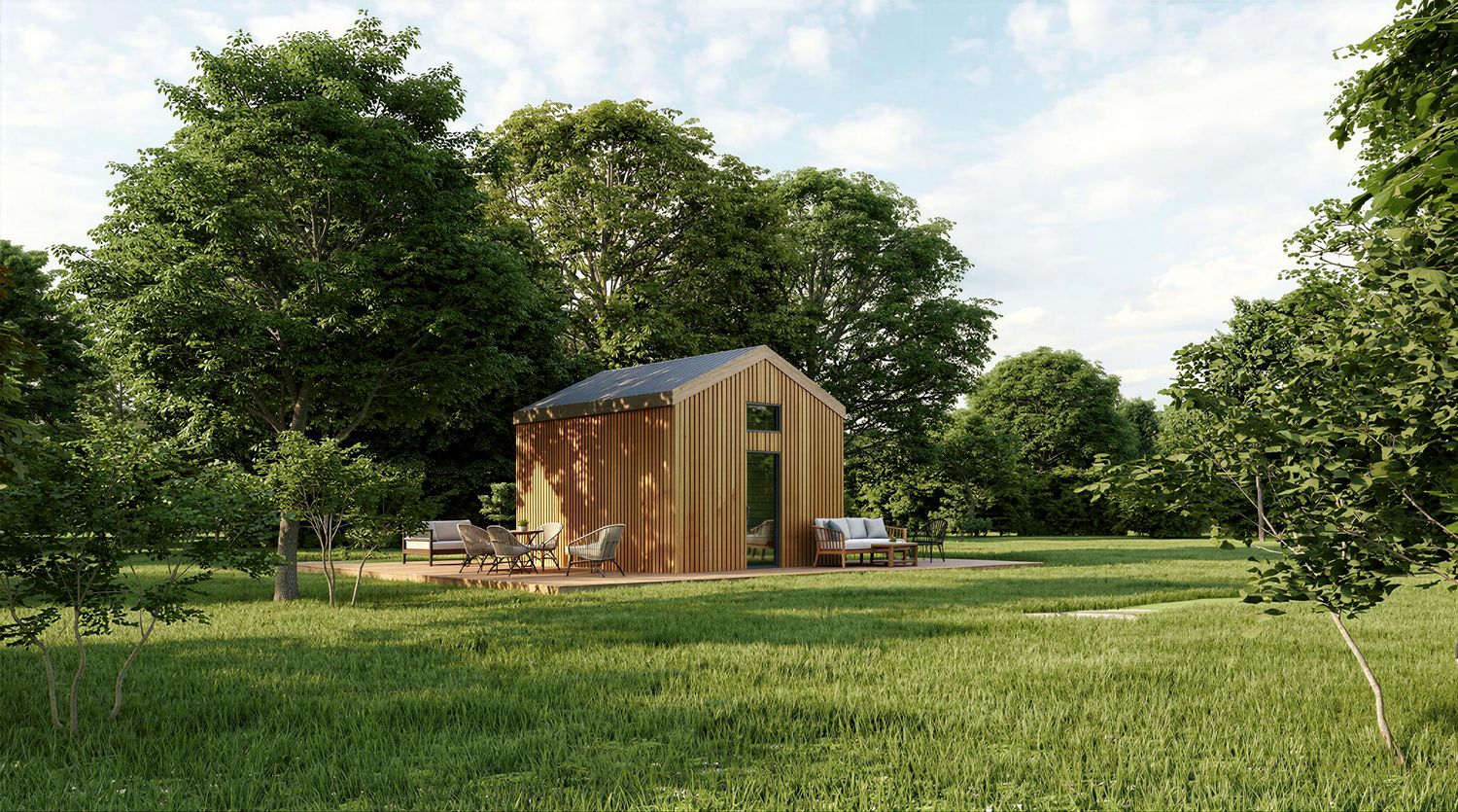 Nachhaltiges Tinyhaus Holz natur außen – modernes Minihaus mit klarer Architektur und naturnahem Design