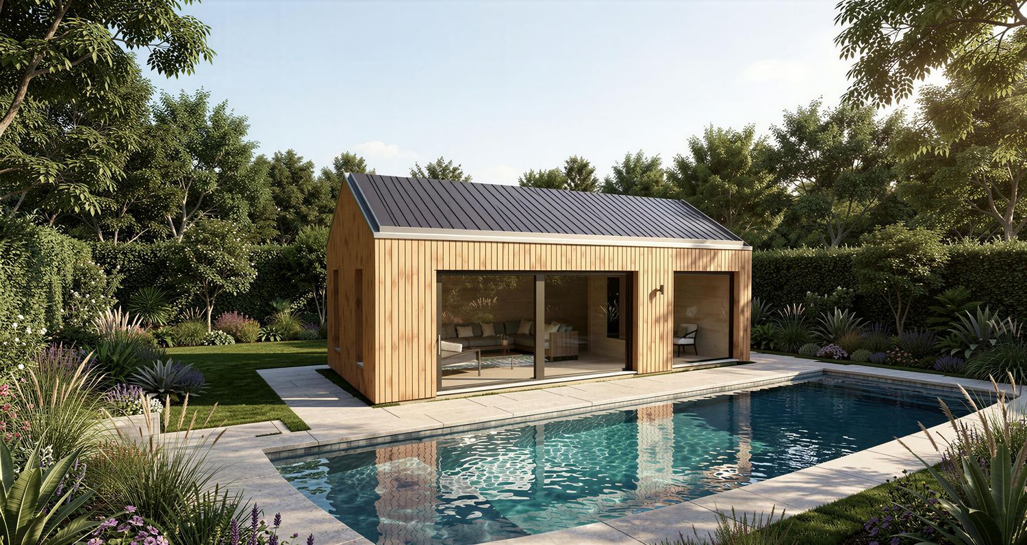 Tinyhaus 1MISSION Mega aus Holz in Naturoptik mit Rhombusfassade – nachhaltiges Minihaus mit großer Glasfront und moderner Ar