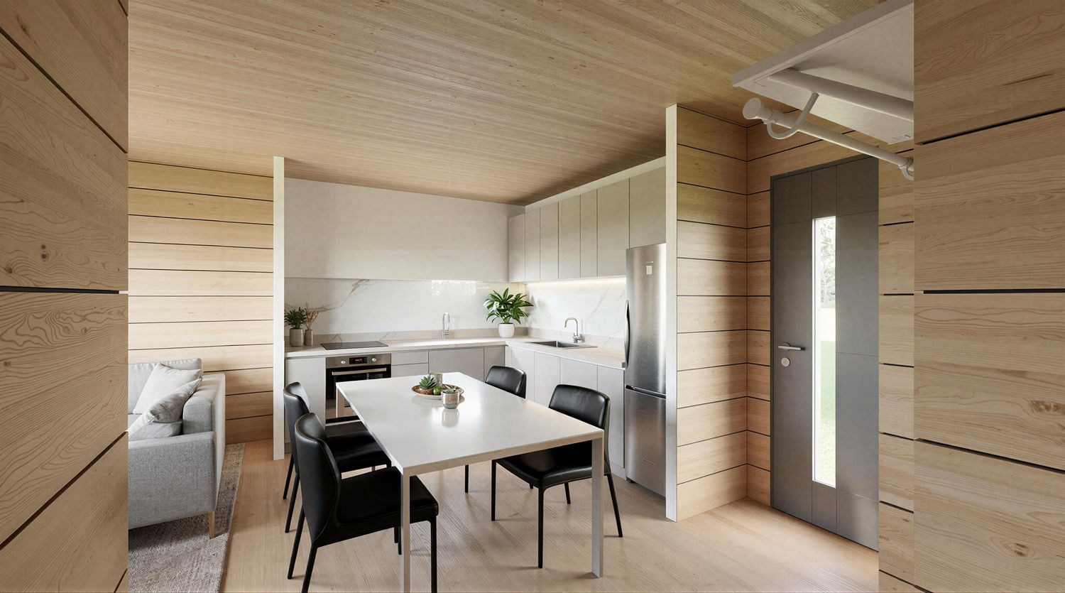 Küche im Tinyhaus Model L – modernes Minihaus mit offener Wohnküche und viel Tageslicht