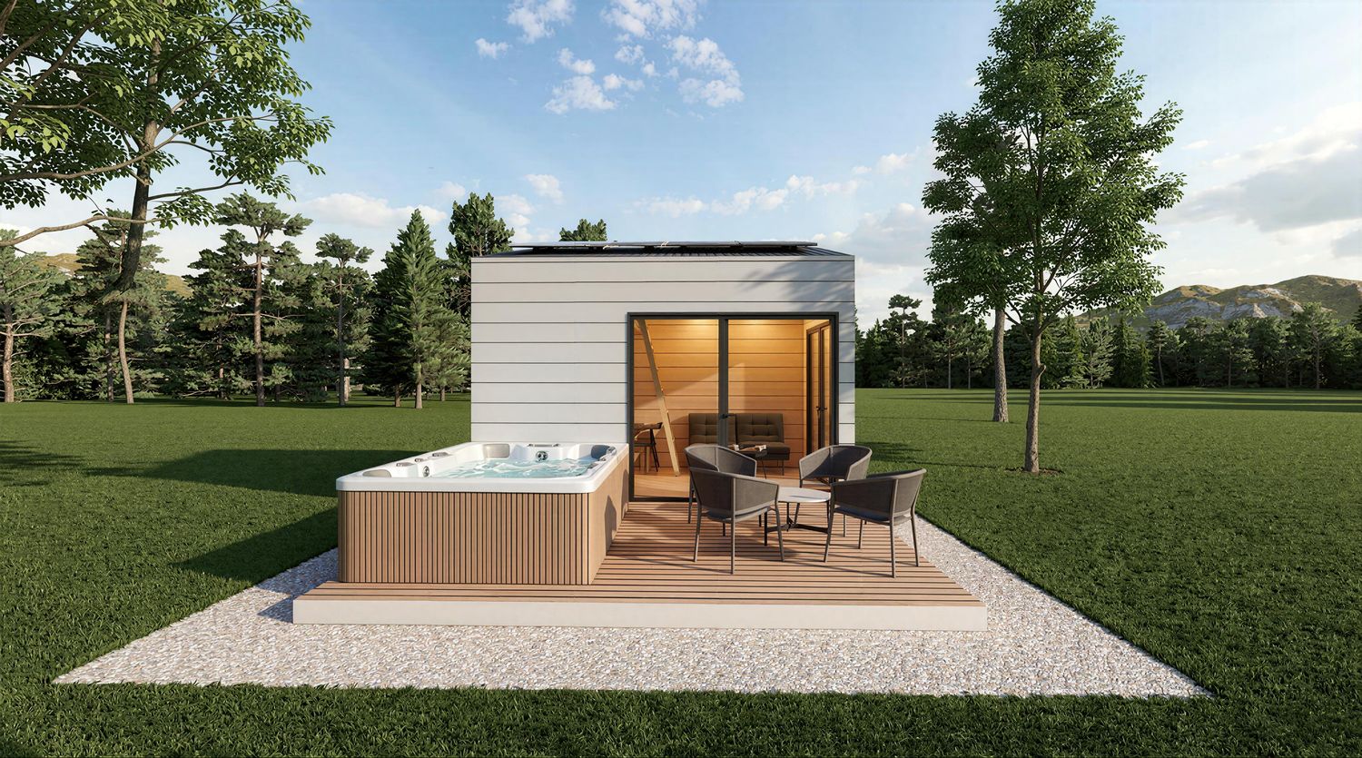 Tinyhaus XS 15m² außen – Minihaus für Campingplatz und Airbnb Vermietung aus Holz mit modernem Pultdach