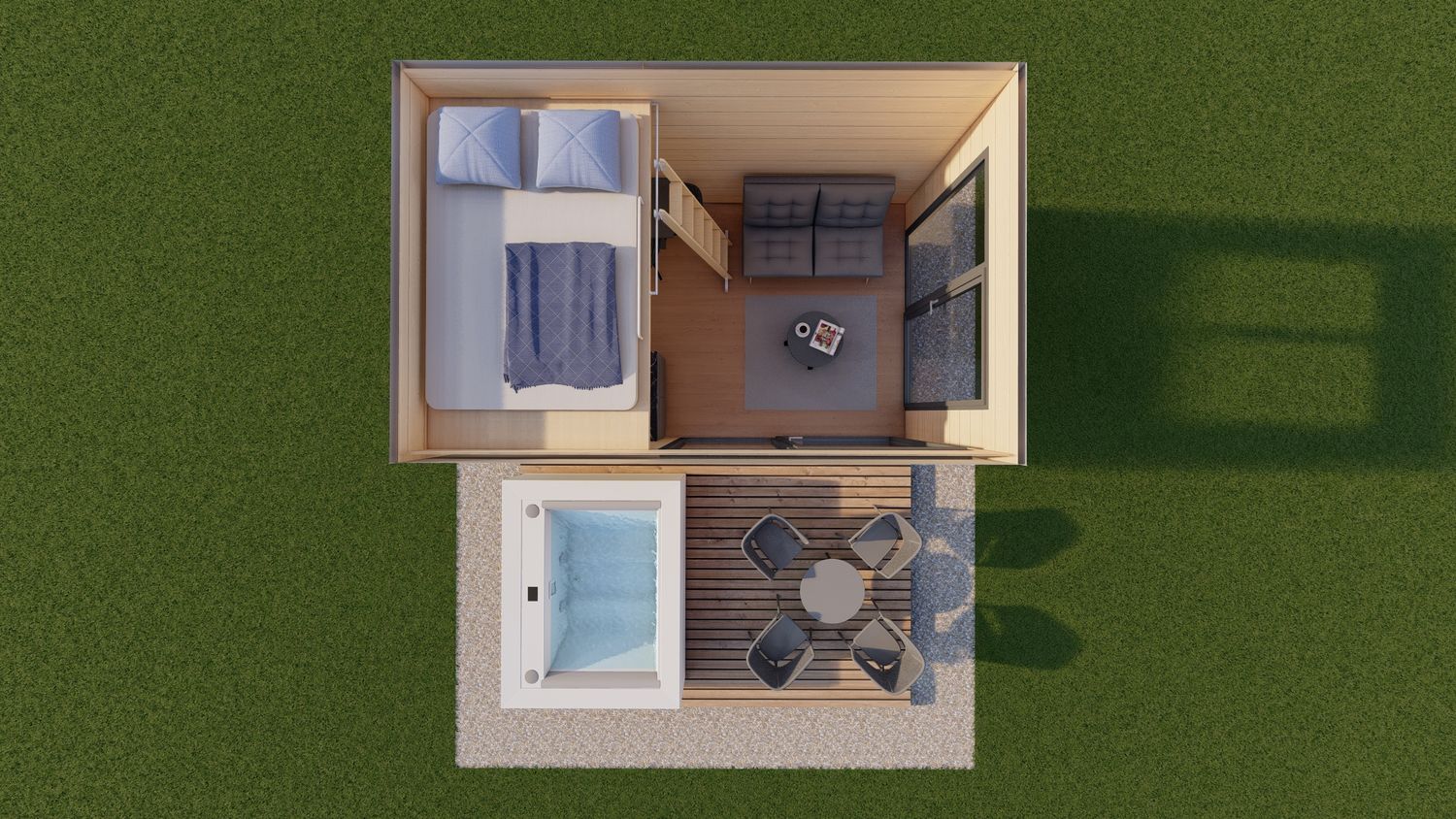 Tinyhaus Model XS 15m² Grundriss DG mit Schlafkoje