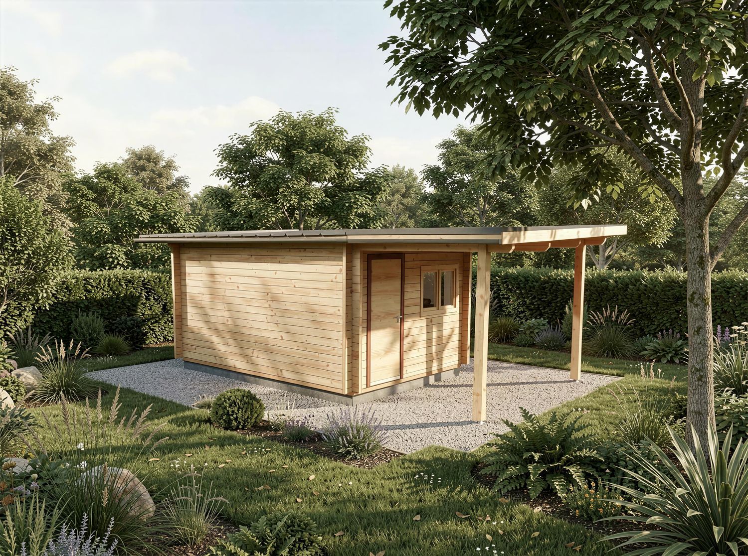 Kleingartenhaus München außen – Gartenlaube aus Holz nach Kleingartenordnung für Schrebergarten geeignet