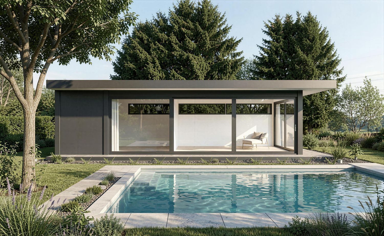 Ultralounge XXL Black Edition 10x6 als luxuriöses Tinyhouse mit Panorama-Glasfront und Flachdach
