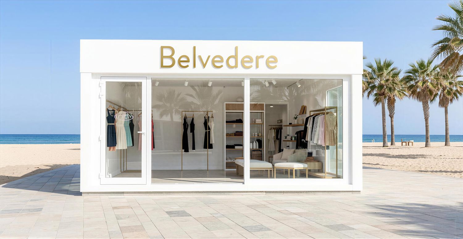 Moderner Retail Cube Pop-up Store auf Wechselpritsche mit HPL-Fassade