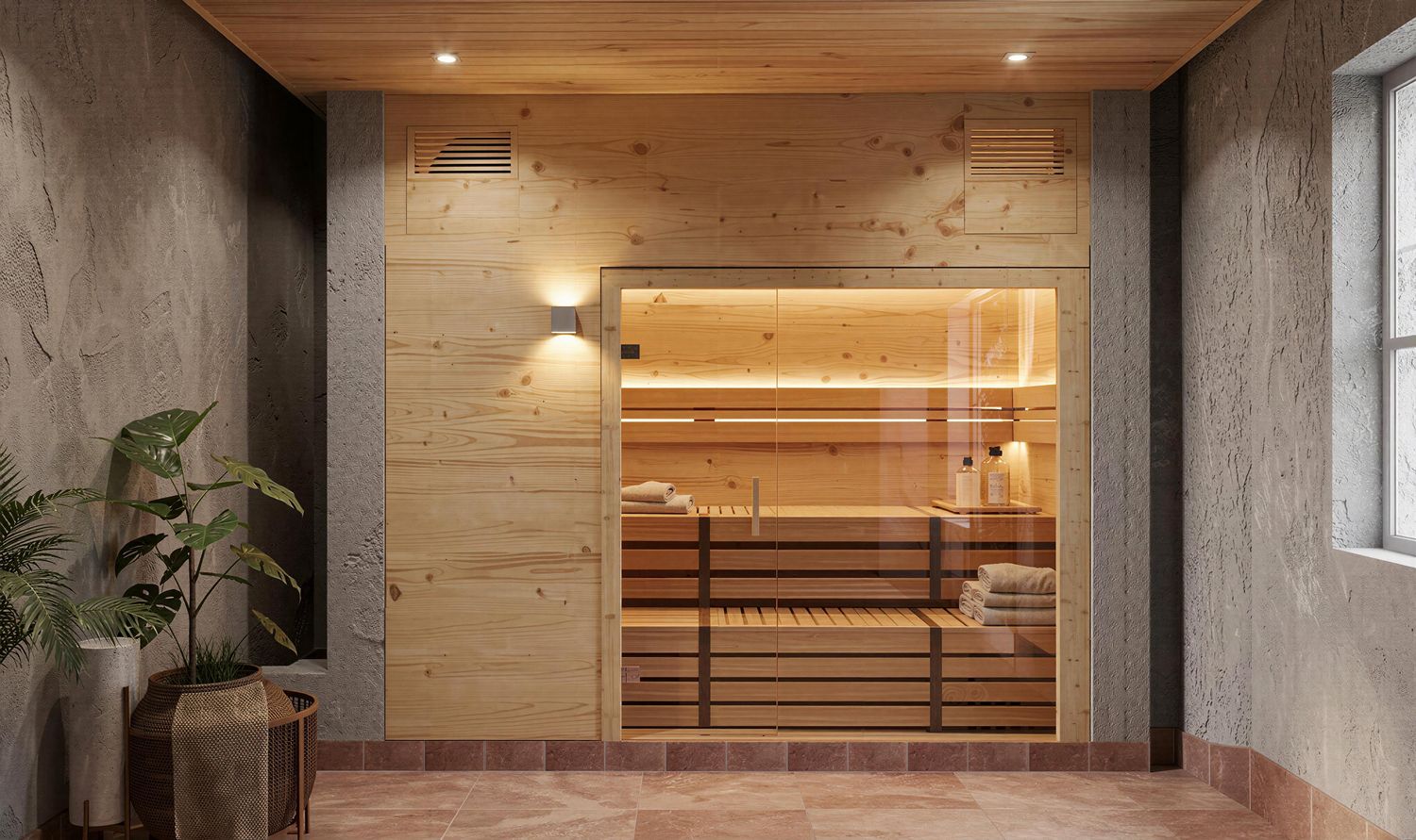 THE FRAMELESS moderne Innensauna aus Massivholz