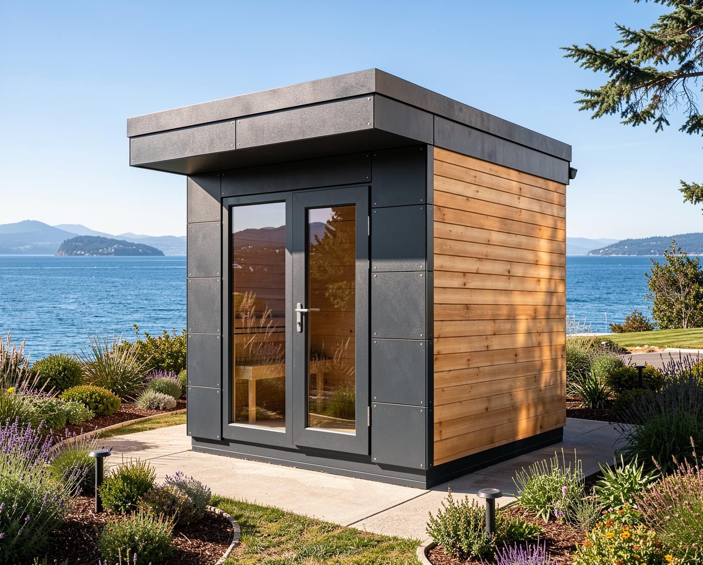 HEIRLOOM BUDGET Panorama+ - Sauna House with Anteroom for 1-5 People, Natural Larch