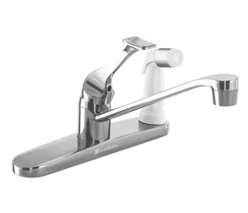 Single-Handle Standard Kitchen Faucet with White Side Sprayer in Polished Chrome