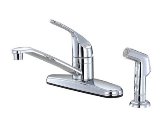 Non-Metallic 1-Handle Standard Kitchen Faucet with Side Sprayer in Chrome