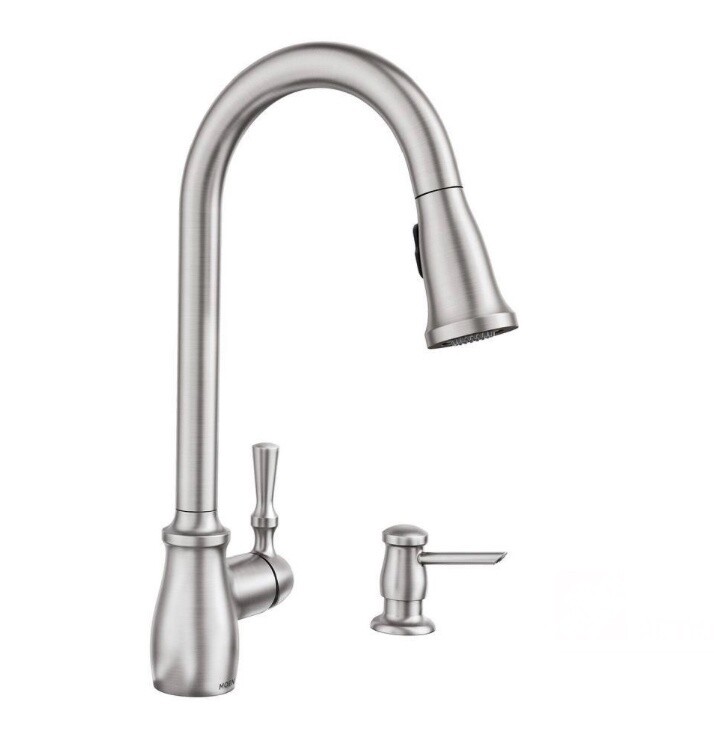 Moen fieldstone single hand pull down sprayer kitchen faucet with reflex and power clean spot
