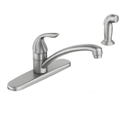 Moen Adler Single-Handle Low-Arc Standard Kitchen Faucet with Side Sprayer in Spot Resist Stainless