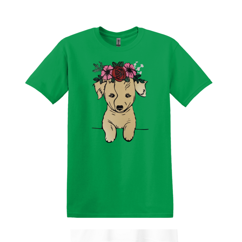 Puppy  with flowers