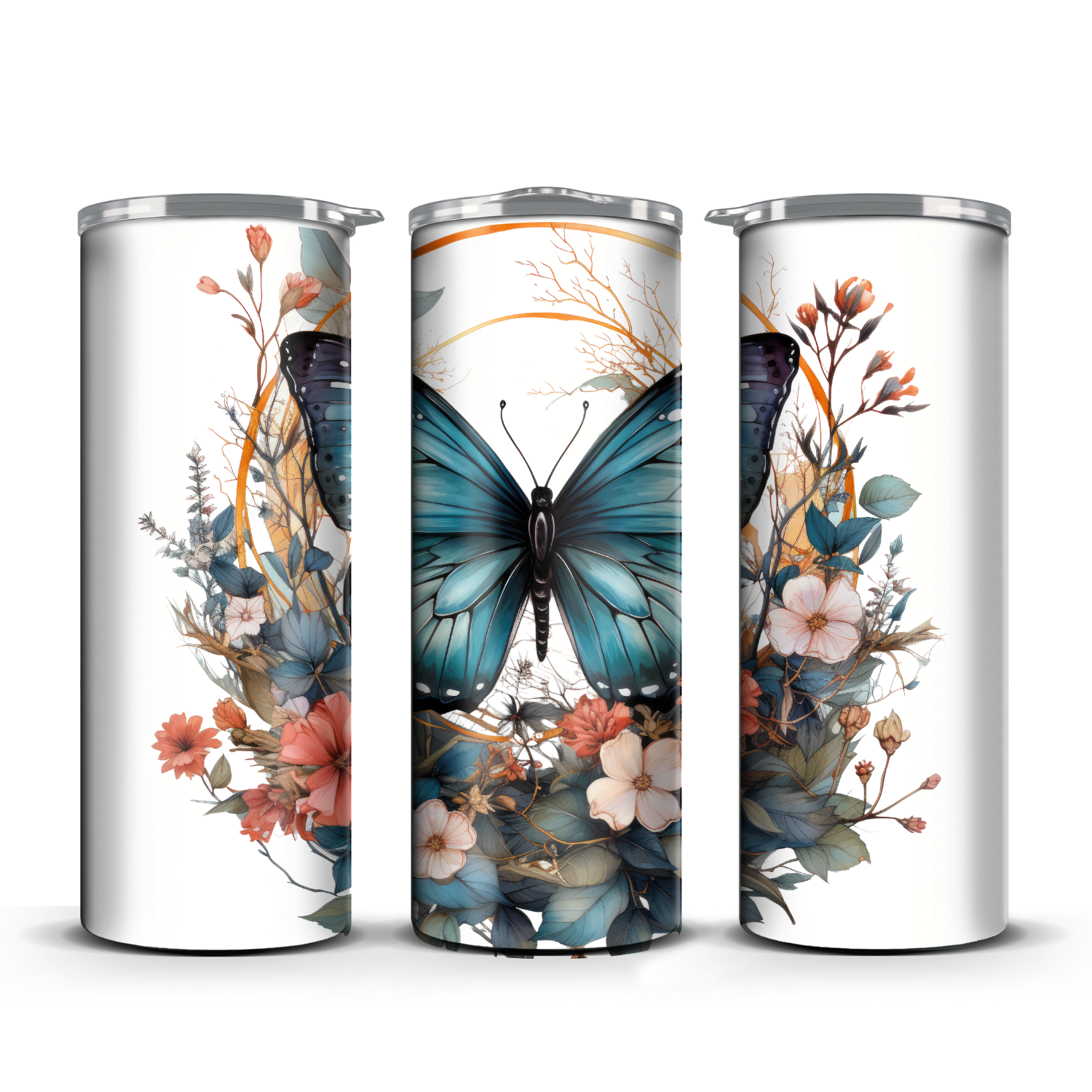 Blue  butterfly With Flowers Tumbler 20 oz / 30 oz
