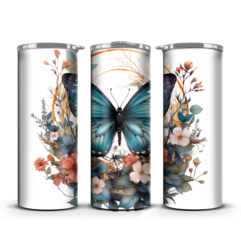 Blue  butterfly With Flowers Tumbler 20 oz / 30 oz