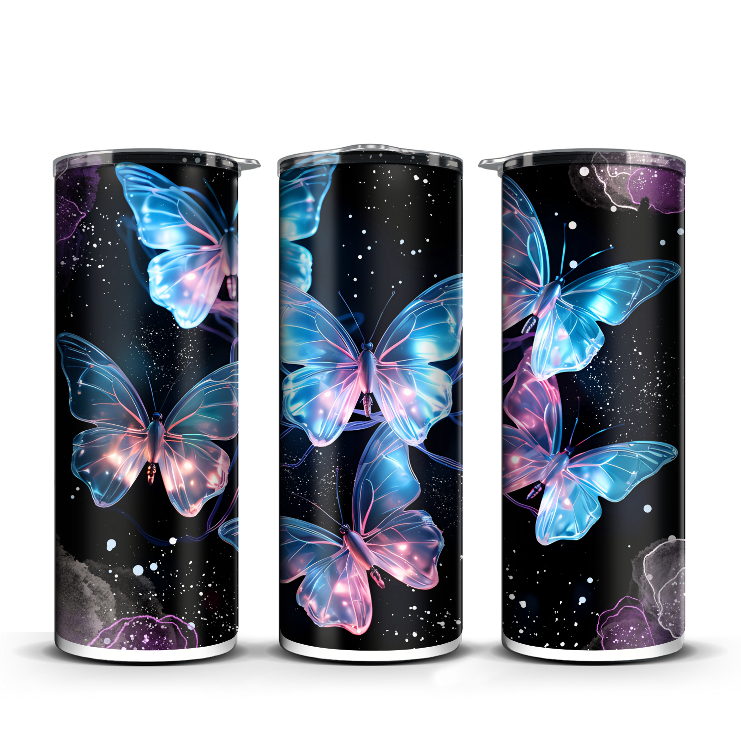 Neon Blue and Pink Butterfliy Tumbler 20 oz / 30 oz