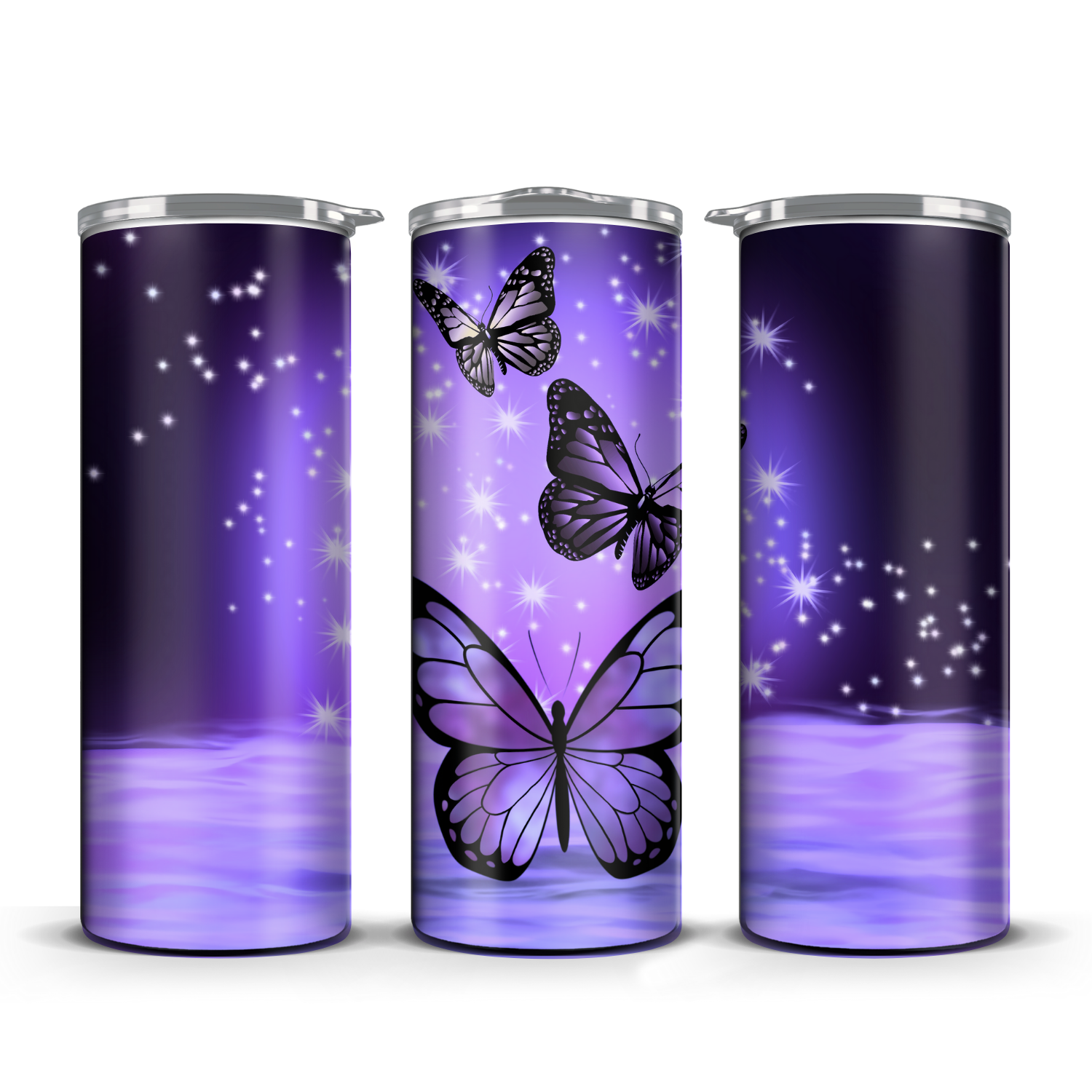 Purple Butterflies with Stars Tumbler 20 oz / 30 oz