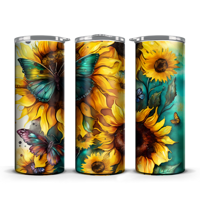 Sunflower With Teal Butterfly Tumbler 20 oz / 30 oz