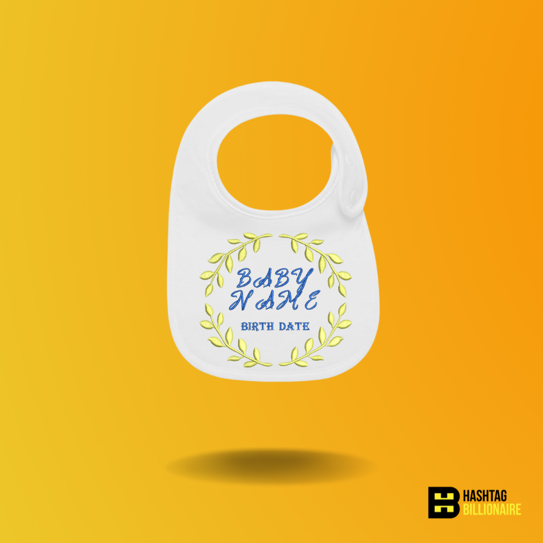 Personalized baby bib w/ birth date - Embroidery