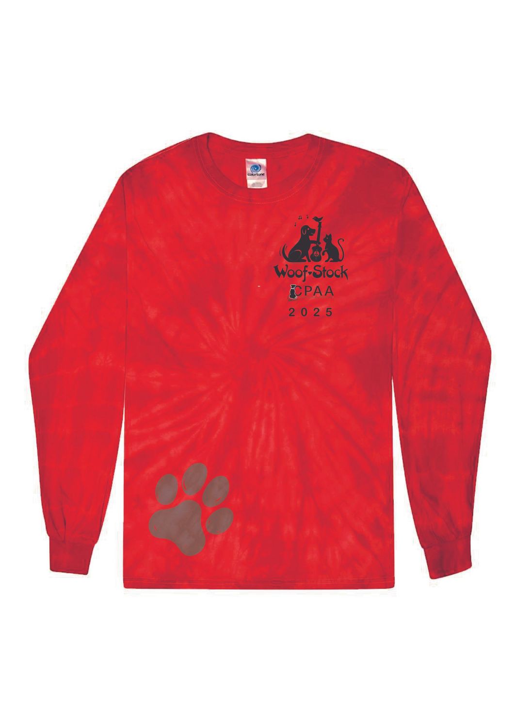 Woofstock Long Sleeve Red Tie-Dyed T-Shirt