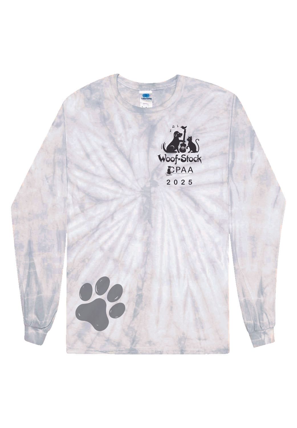 Woofstock Long Sleeve Silver Tie-Dyed T-Shirt