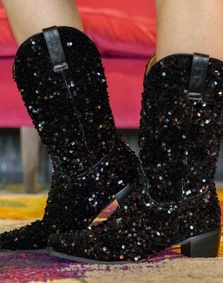 Black Velvet Sparkle Boots