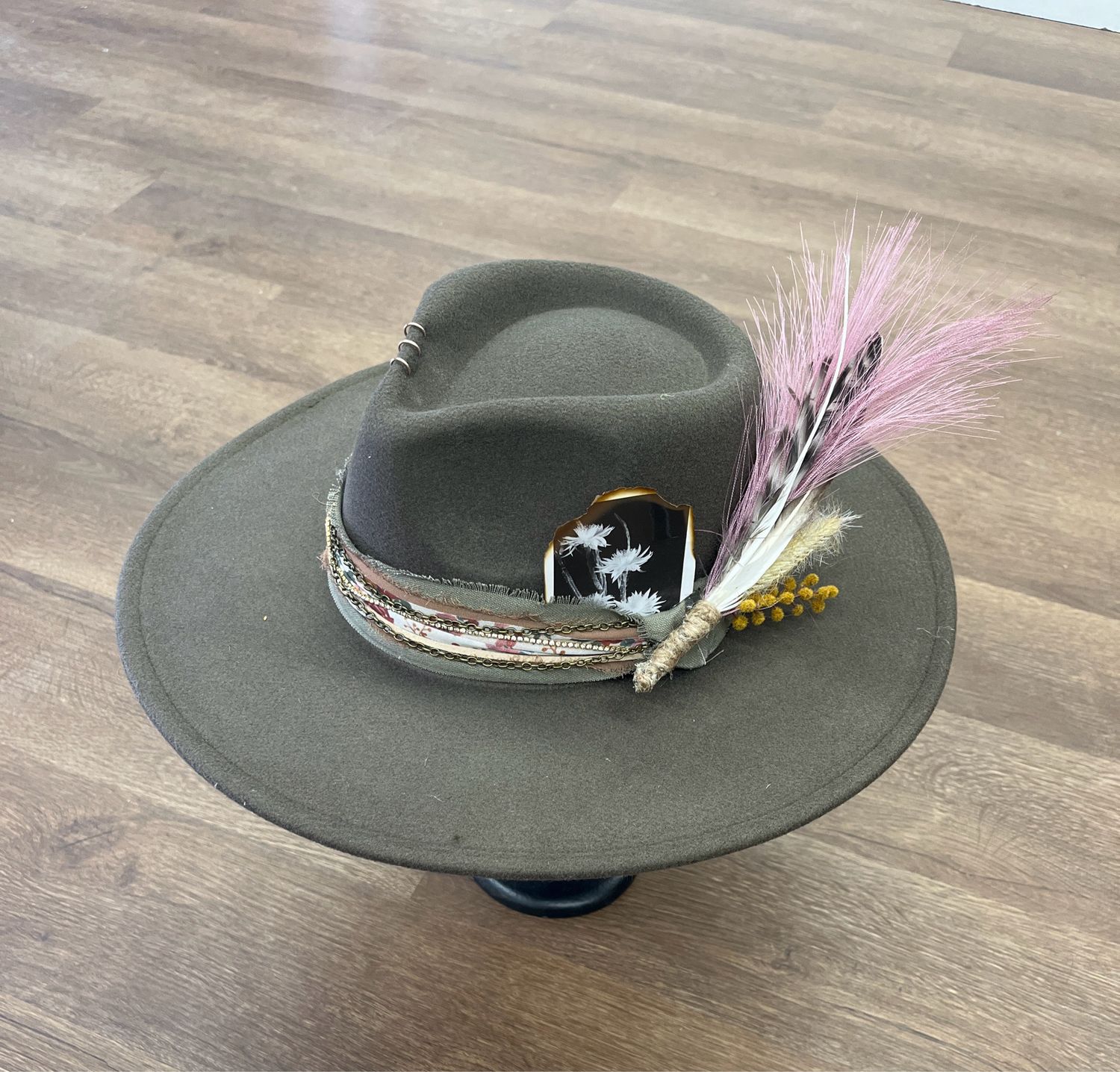Olive Feather Hat