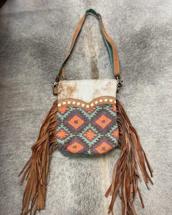 Cross Body With Leather Fringe Rug Fur Bag