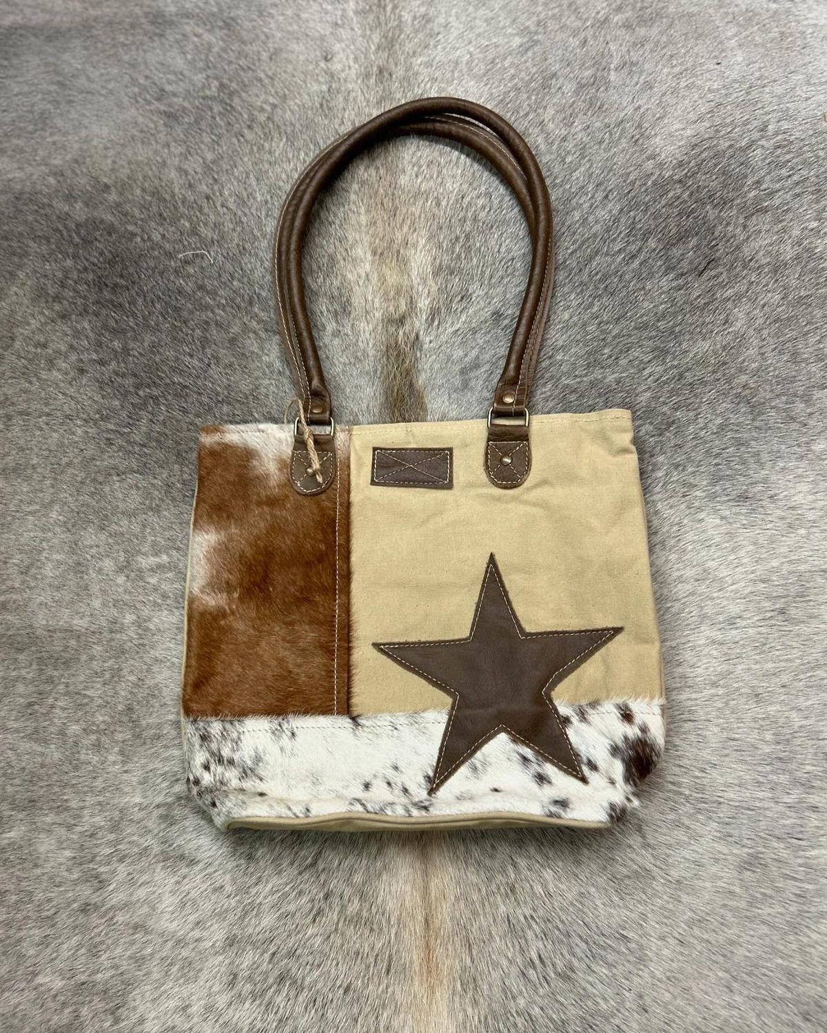 Star With Cowhide Canvas Tote