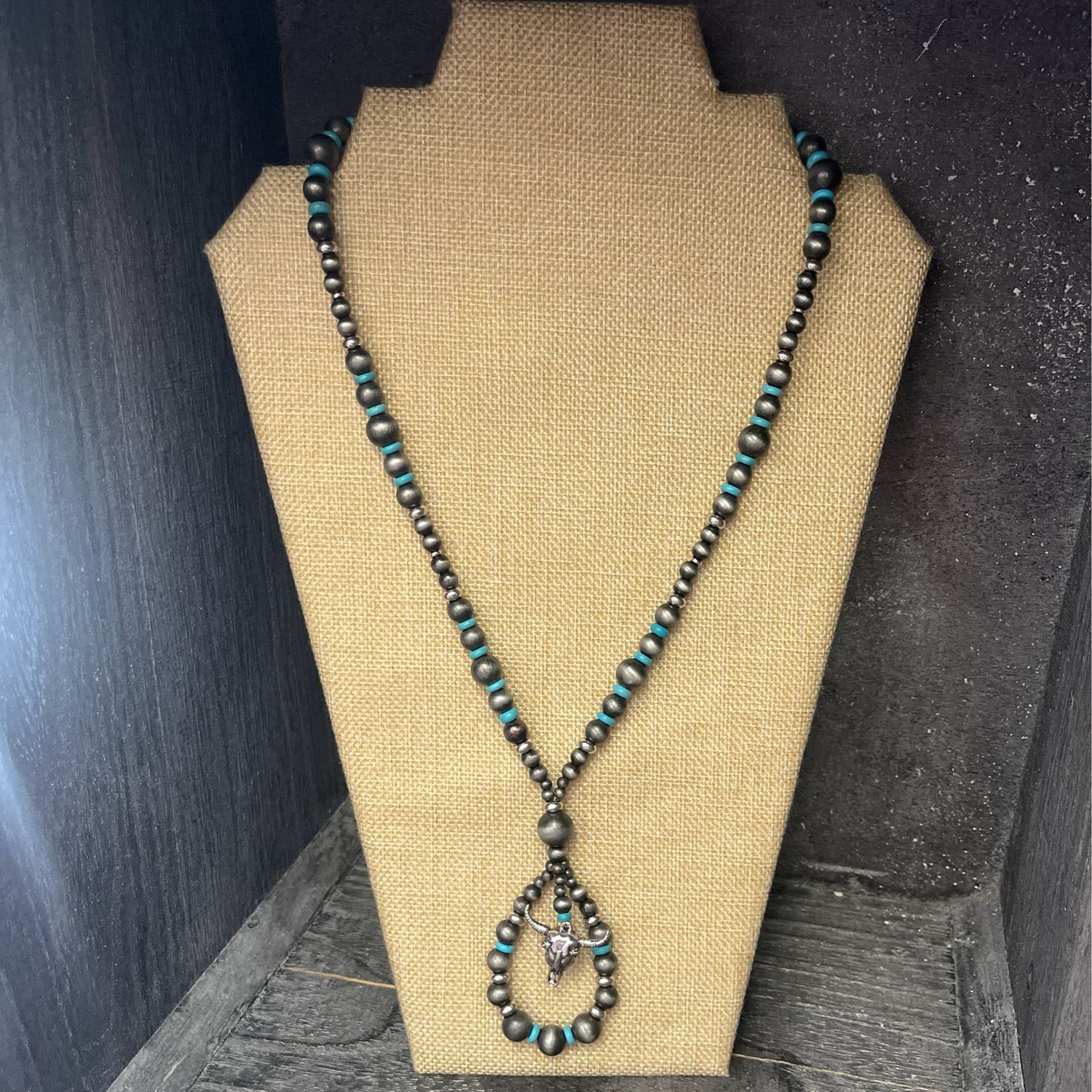 Marble Mountain Loop Steer Turquoise And Silver Necklace