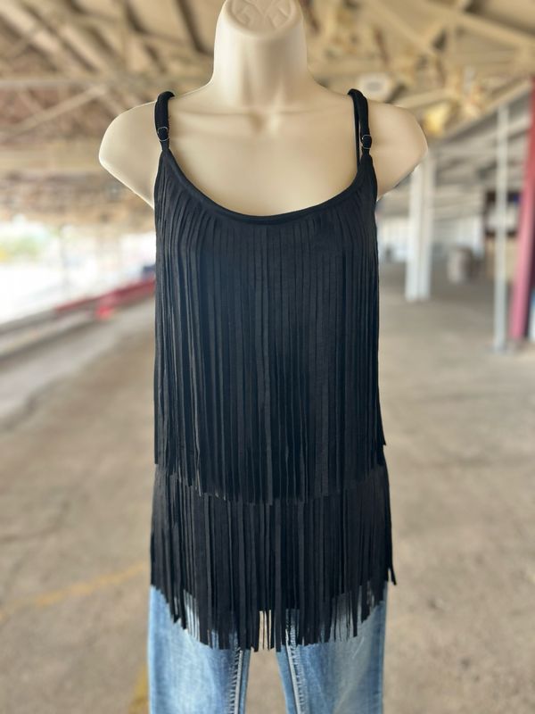 Black Suede Fringe Tank