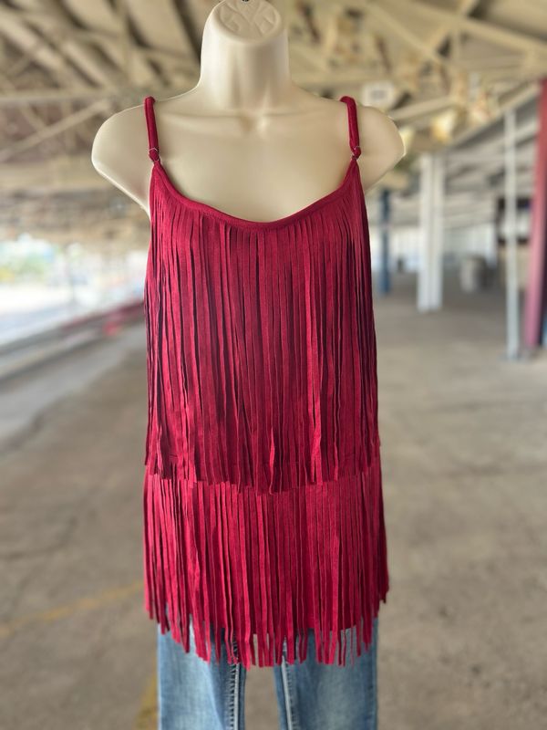 Burgundy Suede Fringe Tank