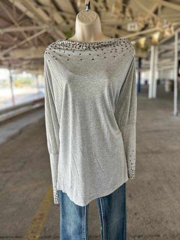 Grey Stoned Shoulder Top