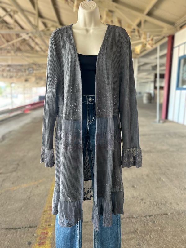 Grey Lace Studded Cardigan 