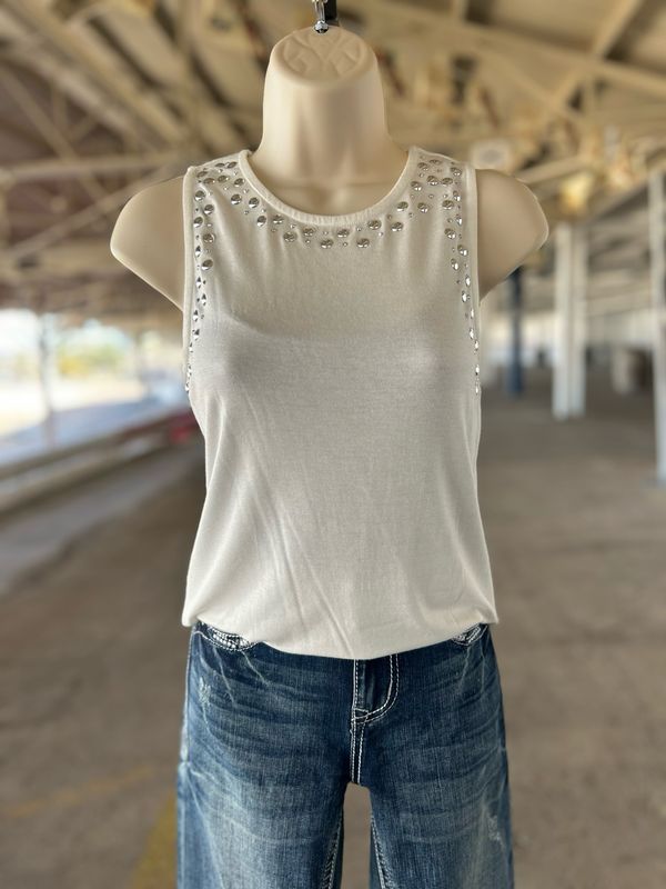 Ivory Sleeveless Studded Top